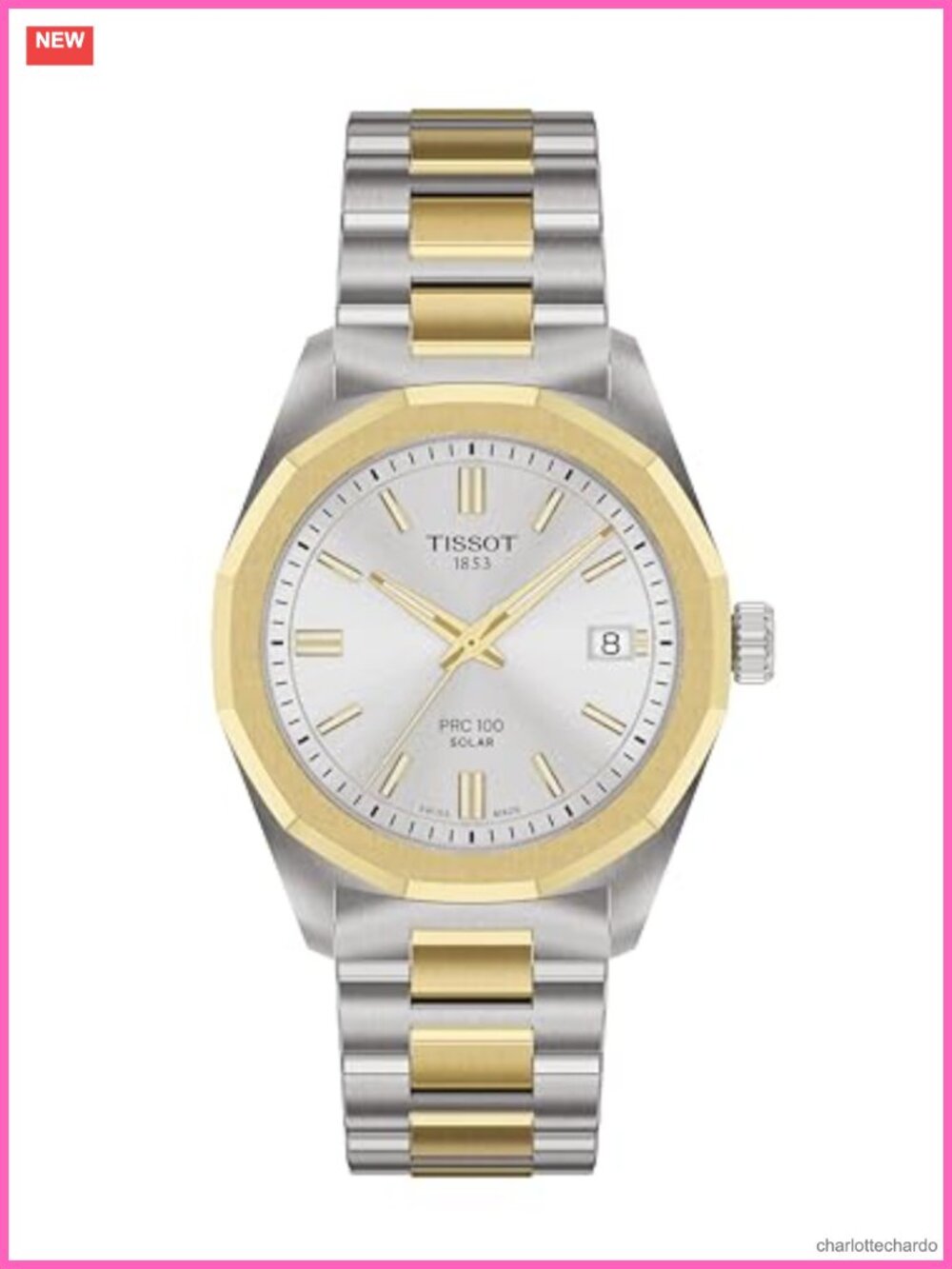 Tissot PRC 100 Solar Swiss Quartz 34mm Gold PVD Steel Unisex Watch